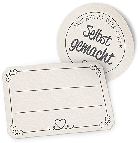 itenga Marmeladen Etikett zum Beschriften Aufkleber Sticker Landhausstil selbstklebend für Marmelade Einmachgläser Geschenke - hochwertiges Papier - 10 Aufkleber rund und 10 Aufkleber rechteckig