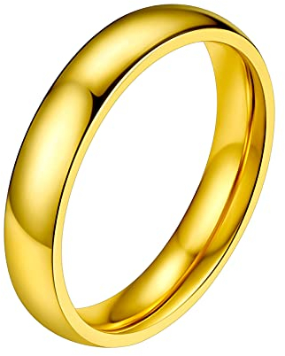 PROSTEEL Herren hochglanzpoliert Ring 18k vergoldet Größe 62 Hochzeit Verlobung Bandring 4mm breit Partnerring Trauring Finger Ring Modeschmuck Accessoire für Geburtstag