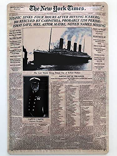 Metall Schild 20x30cm The New York Times Schlagzeile Titanic sinks gesunken Blechschild