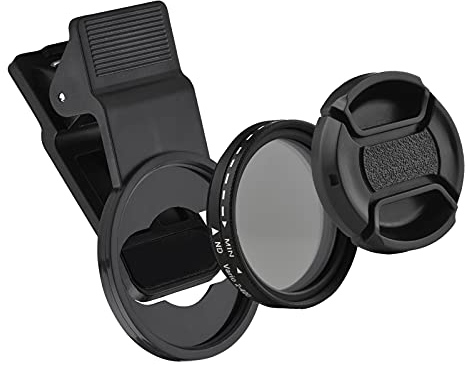 Andoer 37MM Professional Clip-on Phone Filter Lens ND2-400 Adjustable Neutral Density Filter with Phone Clip Lens Protector for Smartphone Photography