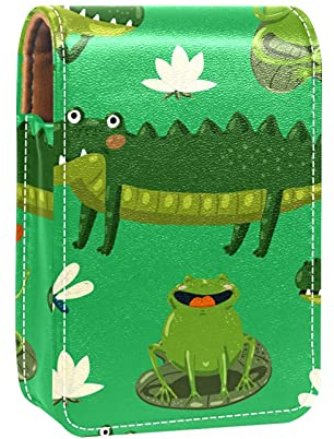 Grüner Krokodil-Frosch, Eule, Lotus, Lipgloss-Halter, Lippenstift-Etui, tragbare Make-up-Tasche, Reise-Lippenstift-Organizer, Etui mit Spiegel, Mini-Lippenstift-Aufbewahrungsbox für Frauen,