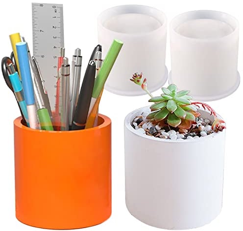2 x große Harzformen aus Silikon, Beton-Pflanzgefäß, 7,5 cm Projekt-Innendurchmesser, Zylinder-Organizer, Behälter, Sukkulenten, Blumentopf, Gips, Ton, Bastelset, Harzzubehör