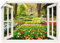 ARTland Wanddeko Poster & Kunstdrucke Wandposter 130x90 cm + weitere Größen Bild ohne Rahmen Querformat Fensterblick Landschaftsbilder Tulpen Garten U1OS