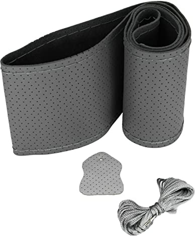 Recambo Lenkradbezug GRAU echt Leder perforiert gepolstert zum Schnüren 37-39cm