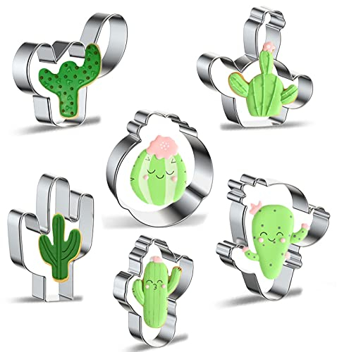 Xzhloym Ausstechformen-Set für Kaktus/Kakteen, 6 Stück, Edelstahl, Metall, in verschiedenen Formen, Fondant, Keksausstechformen