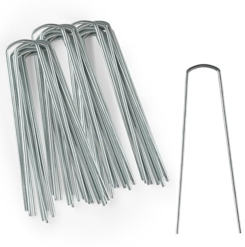 Garden Pegs Heavy Duty Tent Pegs Metal Ground Pegs Galvanised Steel Pegs for Camping, Securing Weed Control Fabric, Ground Sheets Membrane, Netting, Fleece and Astro Turf | Pack of 100