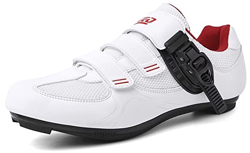 Prodkfe Fahrradschuhe Herren Damen Rennradschuhe MTB Mountainbike Schuhe Radschuhe Kompatibel mit Peloton Bike SPD SPD-SL&Look Delta Cleats für Rennrad Schuhe Männer Weiß EU44