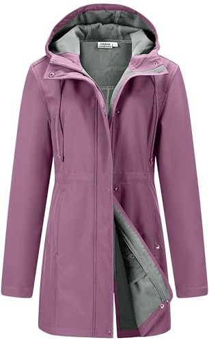 Outdoor Ventures Softshell Jacket Ladies Rain Jacket Functional Rain Coat Windbreaker Waterproof Hiking Jacket Breathable Outdoor Jacket with Hood for Spring Fall Winter Rose Pulple S