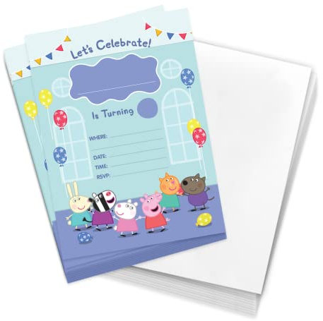 Desert Cactus Peppa Pig Einladungskarten zum Geburtstag, 10 Stück, mit Umschlägen, für Jungen, Mädchen, Kinderparty (Stil B)