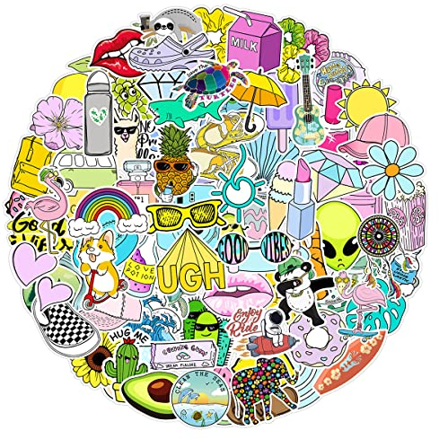 MARSFORCE Vsco Gute Laune Aufkleber 100 Stück, Schöne Wasserdicht Vinyl Stickers Decals für Laptop Wasserflaschen Skateboard Gepäck Auto Motorrad Fahrrad Gitarre PS4 Koffer Scrapbook Phone Pad