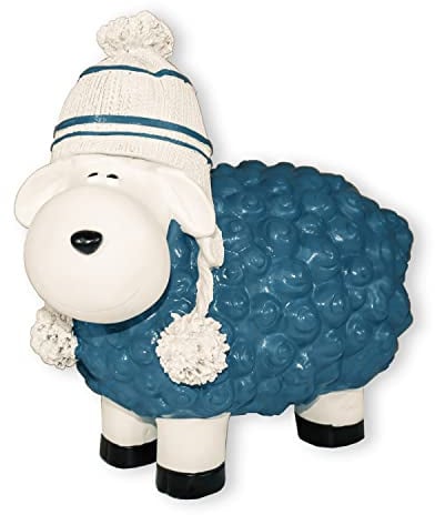 colourliving Schaf Figur Buntes Deko Schaf mit Mütze Gartenfigur Schaf Dekofigur Schaf lustige Schafe (Blau)