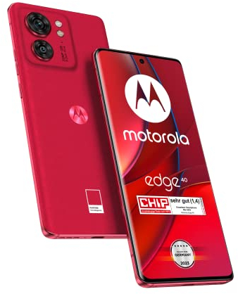 Motorola edge40 (pantalla 6,55 FHD+, cámara de 50 MP, 8/256 GB, 4400 mAh, Android 13) Viva Magenta incluye cubierta protectora + adaptador para coche