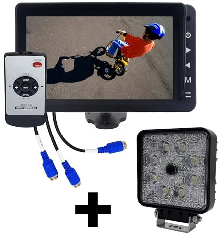 7 AHD-Monitor RAV-MO-7HD mit 3 Kamera-Eingängen, Set mit Full-HD Arbeits-Rückfahrkamera mit 1080p inkl. Flutstrahler von CARGUARD Systems, 155° Blickwinkel, 9-40V/48V und Leitlinien