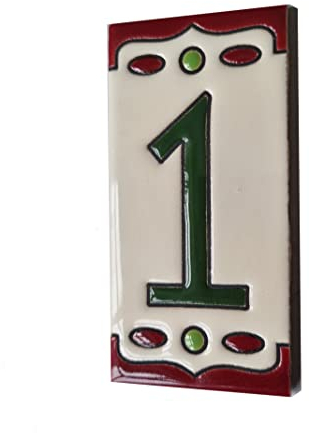 Nazari M-4 Hausnummern-Fliesen, Keramik, handbemalt, 11 x 5,5 cm oder 5,5 x 11 cm, Nummer 1