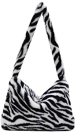 eexuujkl Frau Plüsch Umhängetasche Tragetasche Handtasche Schöne Organisatoren Weibliche Vintage Tragbare Reißverschluss Taschen Zubehör, Weißes Zebra
