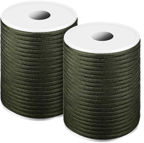 INOOMP 2pcs 6mm Nylon Tent Ropes 30m, Green, Ideal for Camping, Hiking, Outdoor Activities