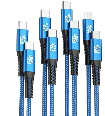JAMEGA - USB Typ C Kabel Blau [4 Pack 0,5M 1M 2M 3M]| USB C Lade & Datenkabel Fast Charge Snyc USB C Stecker/Stecker kompatibel mit iPhone 15 Pro Max iPad Pro Air Samsung Macbook Tablets Huawei uvm.
