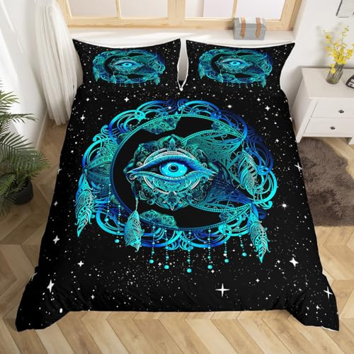 Castle Fairy Traumfänger-Bettbezug, böhmische exotische geheimnisvolle Augen, Bettbezug für Mädchen, Teenager, Schlafzimmer, Geschenke, Sternengalaxie, Nebel, Universum, dekoratives Bettwäsche-Set mit