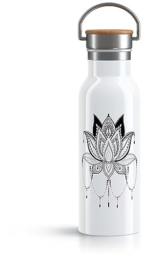 OWLBOOK Lotusblüte Mandala Trinkflasche Yoga Edelstahl Wasserflasche für Frauen Yoga Zubehör Damen - Thermosflasche 600ml nachhaltige Sportflasche auslaufsicher schadstofffrei BPA frei