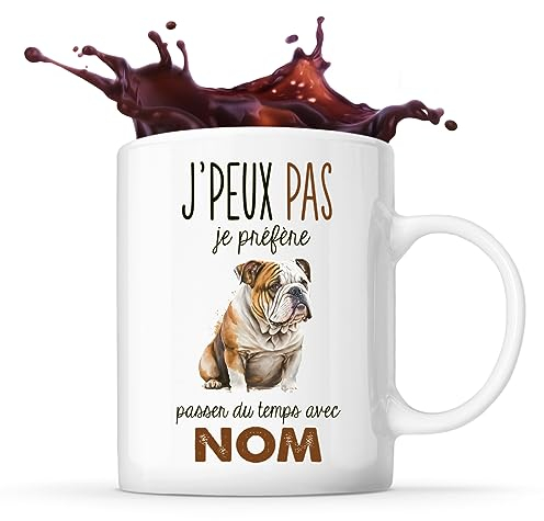 Tasse Bouledogue Anglais Passer du temps Prénom Nom Personnalisable | Mug Café Thé Idée Cadeau Personnalisé Homme Femme Original pour propriétaire de chien
