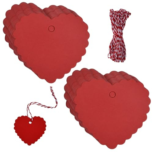 Wisebom 100 Stück Preisschilder Anhänger, Etiketten für Kleidung, Kraftpapier Preisetiketten mit Faden, Preisetiketten Anhänger Etiketten für Weihnachten Hochzeit Kleidung Schmuck (Rote)