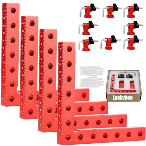 14 x 14CM Morsetti angolari - Morsetto Squadra di Posizionamento a 90 Gradi,Morsetto di Posizionamento Lega di Alluminio,Quadrati di Posizionamento per Cornici, Scatole,Armadi,Cassetti (Red 4 Pack)
