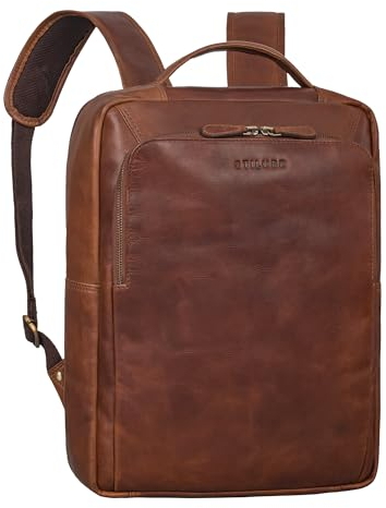 STILORD 'Martin' Einzigartiger Laptop Rucksack Leder 13+ 14 Zoll Groß Lederrucksack Damen Business Rucksack Herren Vintage Reiserucksack Echtleder, Farbe:cognac - braun