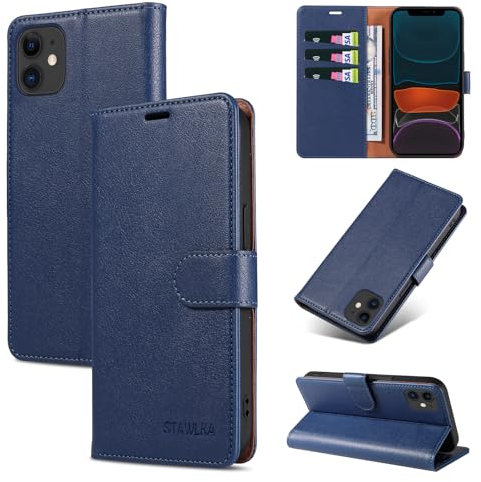 STAWLKA Case for iPhone 12 Mini, Premium PU Leather Flip Magnetic Buckle Wallet Case Kickstand Blocking RFID Shockproof Protective Phone Cover for iPhone 12 Mini - Blue