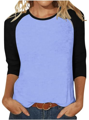 Oberteile Damen Casual Sport T-Shirt 3/4 Arm Bluse Tops Lässige Baumwolle Sommershirt Farbblock Mode Tunika Longshirt Leicht Elegant Langarmshirt Weich Bequem Sportshirt Laufshirt