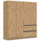 Rauch Möbel Costa, Drehtürenschrank, Kleiderschrank, 4-türig, 2 Schubkästen, Eiche Artisan, Holz, Push-to-open, Griffprofil grau-metallic, 181x197x54 cm