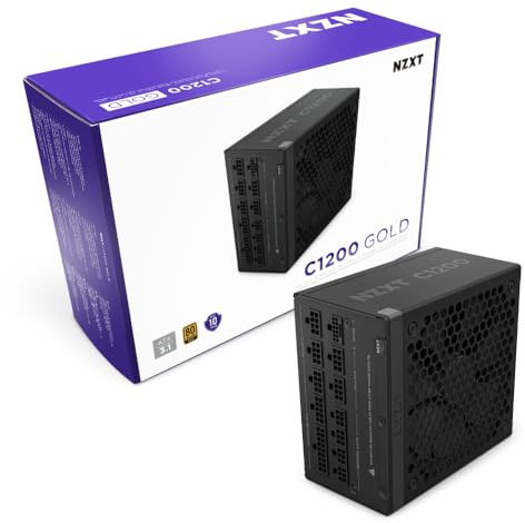 NZXT C1200 Gold ATX 3.1 komplett modulares Netzteil für PC-Spiele, geräuscharm, 1200 W, 80 Plus, Gold, 12 V-2 x 6, Lüftermodus, 100% Kondensatoren