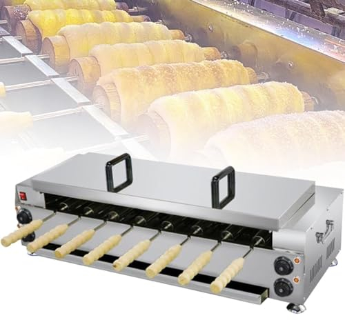 SCHYWL Commercial Electric Chimney Cake Oven With 8 Pcs Roller, Hungarian Cake Pop Roller Machine, 6000W Ice Cream Cone Grill Maker, Chimney Bread Roll Grill Maker