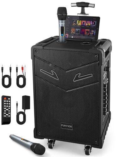 10 Bluetooth PA Party Speaker with Subwoofer, 3-Way Portable DJ Karaoke System for Outdoor Events, Rechargeable Loud Speaker with TWS, USB/SD/TV/AUX Input, Big Sound & Deep Bass