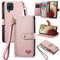 VEEMOS Zipper Wallet Case for Samsung Galaxy A12 / M12 Phone Case with Purse Card Holders RFID Blocking Leather Flip Case Book Cover Wrist Strap Women - Pink