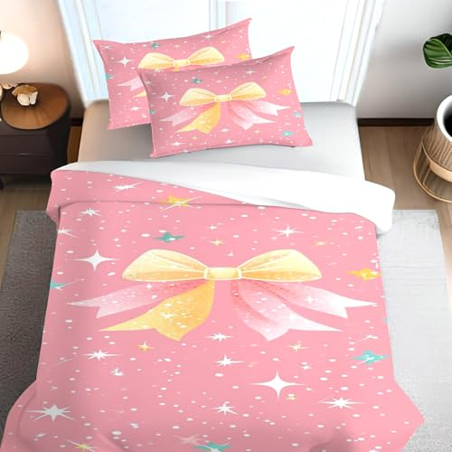WEQEER Schleife Bettwäsche 135x200 3D Pinker Bogen Bettwäsche-Sets, bunter Schmetterling Mikrofaser Kinder Bettbezug Für Mädchen Kinder Jungen (2,Super King 220x260CM)