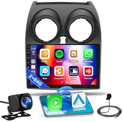 Inefala 2+64G Android Autoradio per Nissan Qashqai J10 2006-2016 Carplay&Android Auto Wireless con Schermo 9 Pollici,Stereo Auto Bluetooth con Navi GPS Wifi RDS/FM SWC+AHD Telecamera di Backup