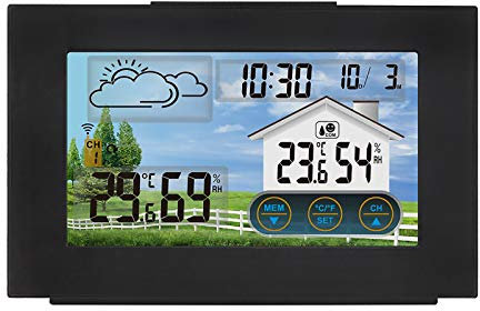 Stazione meteorologica - Termometro Stazioni meteorologiche da esterno Termometro digitale da interno wireless con sensore, display LCD a colori (ferroso)