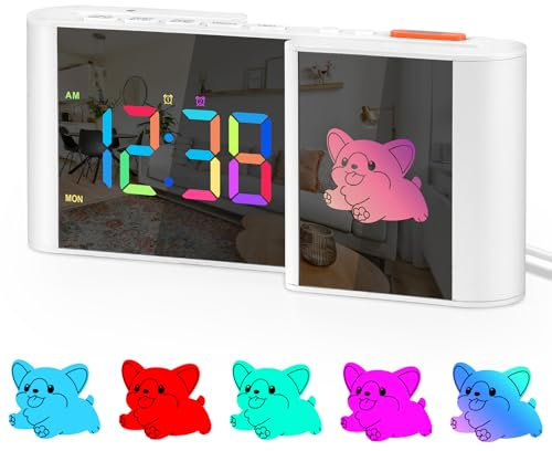 SZELAM Wecker,Digitaler Wecker mit Niedlichem Cartoon,11 Farben Digital Spiegeluhr,10 Farben RGB Cartoon,Wochenanzeige,Automatische Dimm,Zwei Alarme,USB-Anschluss für die Heimdekoration Schreibtisch
