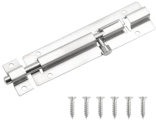 GXGM Chiavistello per cancello in Legno 1 Pezzi Bullone Serratura porta scorrevole,Chiavistello Scorrevole,Bulloni di Porta in Acciaio Inox Barilotto in Blocco Diapositive con Viti(4 pollici)