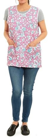 ER Direct Women's Womens Home Work School Kitchen Catering Cleaning Bar Plus Size Printed Coloured 2 pockets and Front Button Fastening Tabard Apron (Floral Pink, S)