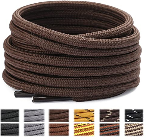 Stepace Lacets Ronds pour Bottes [2 Paires] Lacets Renforcés et Résistants pour Bottines, Chaussures de Randonnée, Chaussures de Travail Brown 80(High Density)