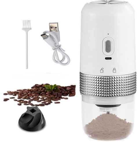 aichilra Kaffeebohnenmühle, elektrische Fräsmühlen, rostfreier Keramikmahlkern mit mehreren Mahleinstellungen, tragbare Samenmühle für Zuhause, Büro oder Reisen, 25 g Silo, 200 ml Tasse