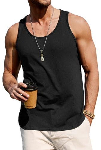 Wayleb Muskelshirt Herren Fitness Ärmelloses Tanktop Rundhals Sportshirt Atmungsaktiv Gym Training Laufshirt für Männer, Schwarz L