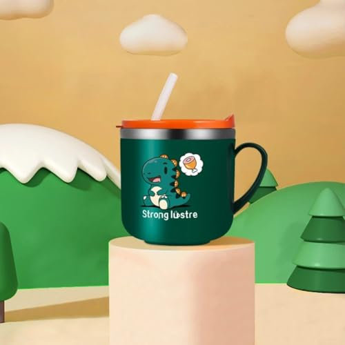 Bicchiere con cannuccia in acciaio inox per bambini da 250 ml, per latte e acqua di frutta, con scala graduata (verde)