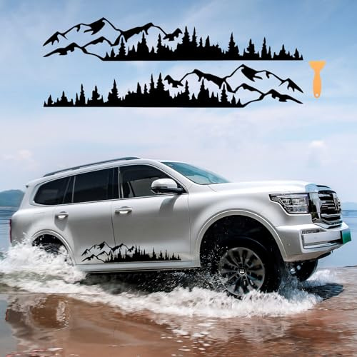 1Paar Berg Wald Auto Aufkleber, Wasserdichte Vinyl Berg Autoaufkleber Auto Seite Karosserie Motorhaube Aufkleber, Universal Grafik Sticker Aufkleber Dekor für SUV Off-Road Jeep Wohnmobil LKW,100x17cm