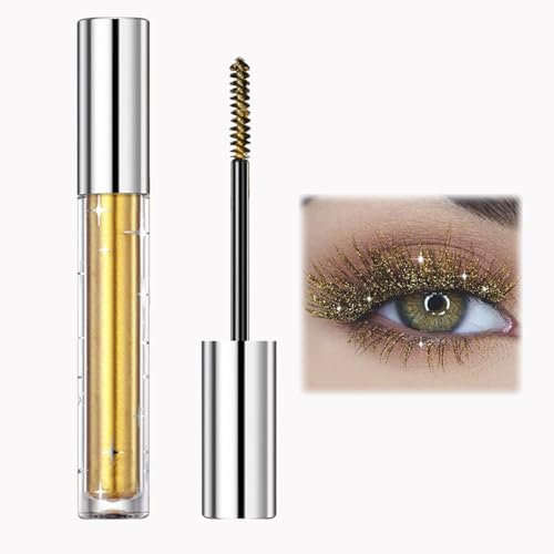 Glitzer Wimperntusche, Glitter Schimmer Farbige Wimperntusche für Wimpern,Glitter Diamond Mascara, Langlebige Wasserdichte Perlglanz-Wimperntusche für extremes Volumen&Lange Wimpern (Gold, glitzer)
