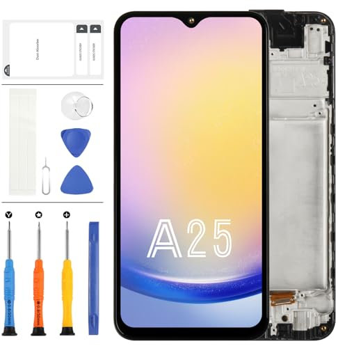 Écran LCD pour Samsung Galaxy A25 5G Display pour Samsung Galaxy A25 SM-A256B SM-A256E SM-A256U Écran Tactile Digitizer Assembly Pièces de Réparation avec Outils(6.5, Noir avec Cadre)