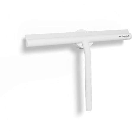 Minismus Limpiacristales para Ducha, baño, Azulejos, Espejos, Ventanas, Incluye Soporte magnético sin taladrar, Autoadhesivo, diseño Moderno (Blanco, 28 cm)