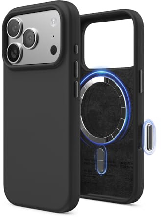 elago Magnetische Silikon Hülle für iPhone 17 Pro | Kompatibel mit Kamerasteuerung Capture Button, Kompatibel mit MagSafe, Premium Silikon Handyhülle, stoßfest (Schwarz)