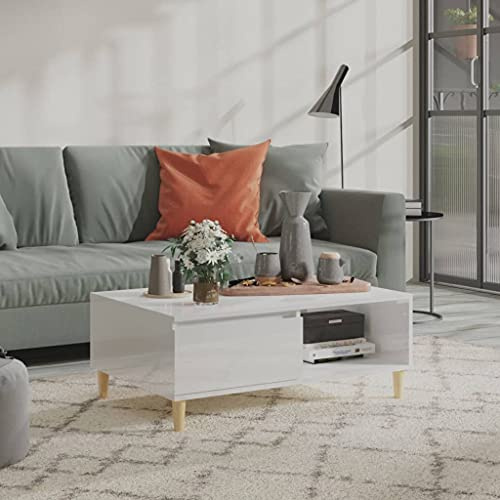 Lauuoeriau Home & Garden,Furniture-Coffee Table High Gloss White 90x60x35cm Engineered Wood